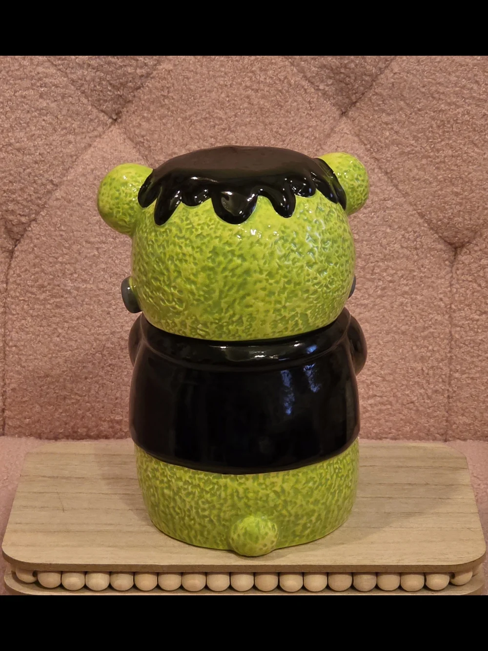 Green Frankenstein Bear Ceramic Cookie Jar - Decorative Home Art